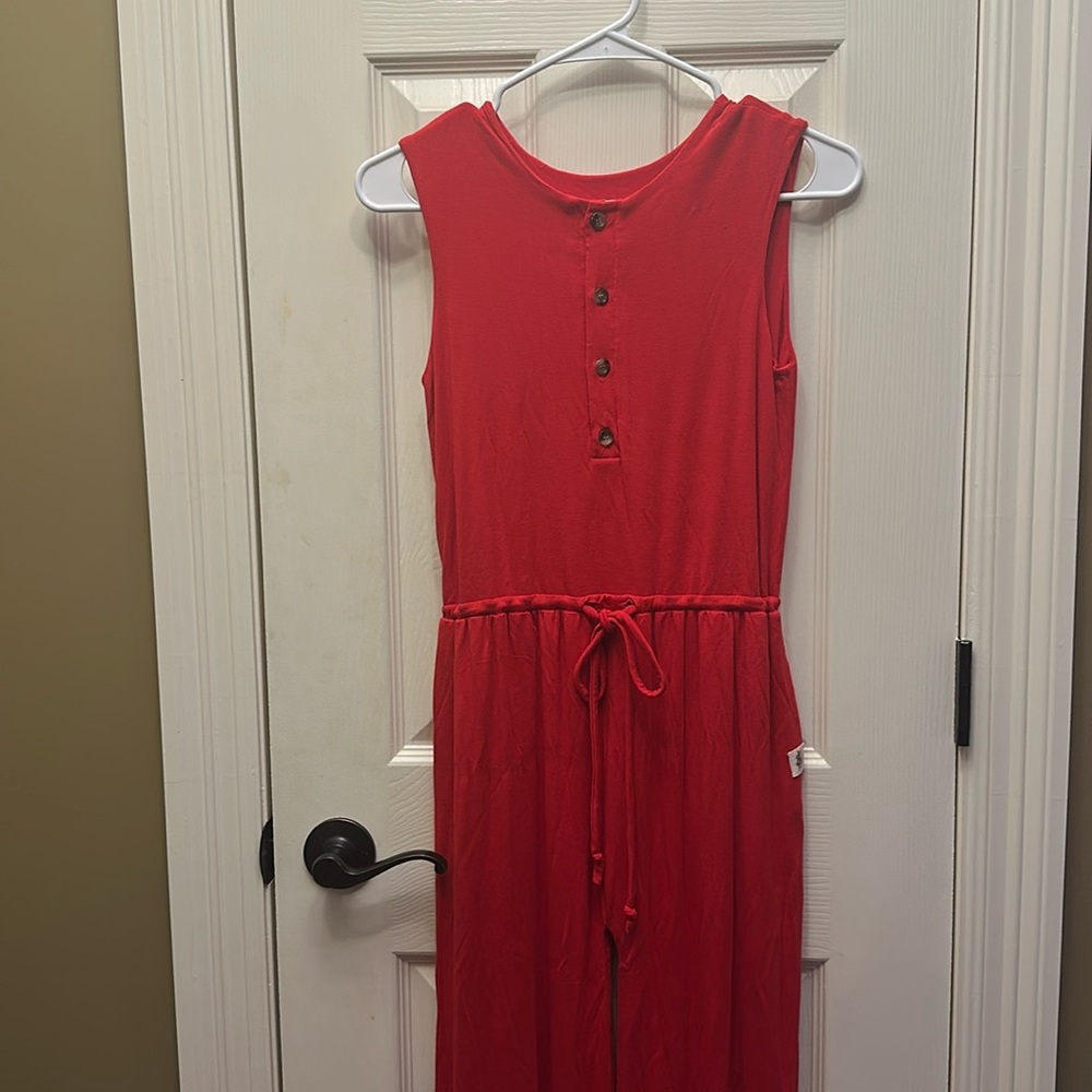 Bijou Sauvage Red Sleeveless Jumpsuit with Button Detail